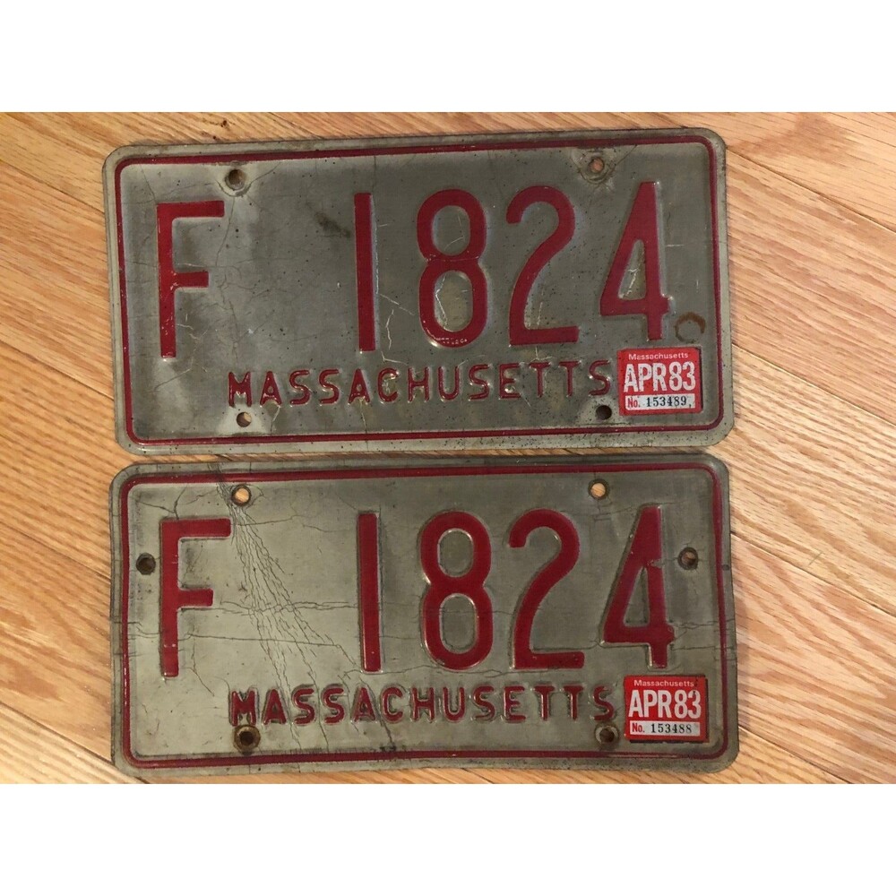 Massachusetts Vintage License Plate Set 1983 Unique Red